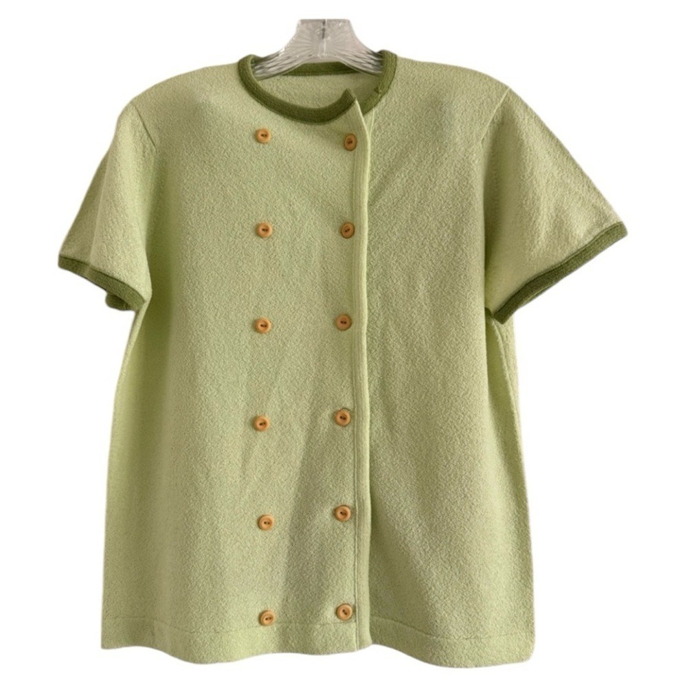 Vintage Talbott Travler Green Double Breasted Short Sleeve Knit Cardigan Size 38